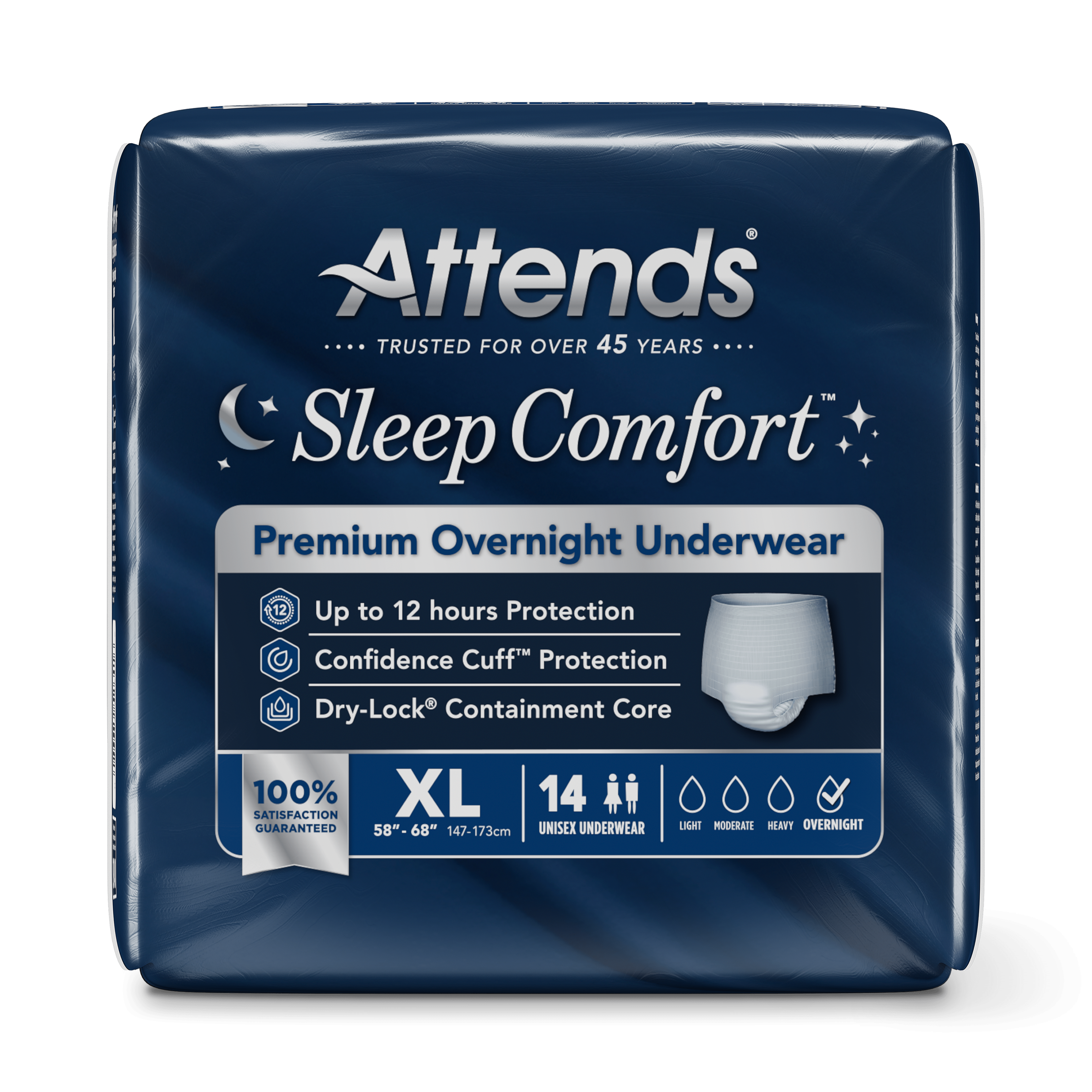 Attends Sleep Comfort Premium Overnight Underwear, XL, front
