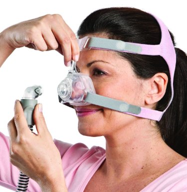 Resmed Mirage Fx For Her Nasal CPAP Mask With Headgear on Model - Side View