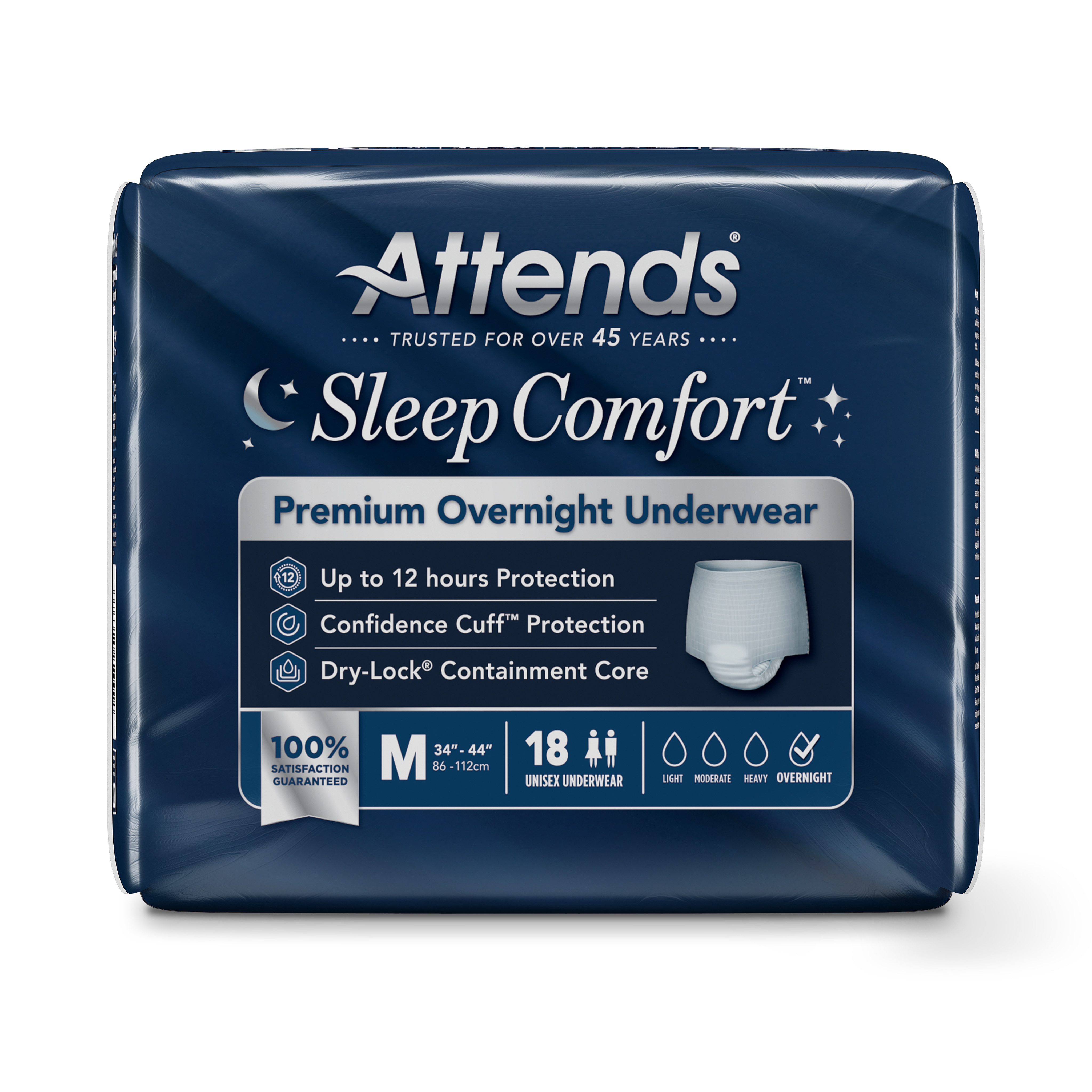 Attends Sleep Comfort Premium Overnight Underwear, Medium, front