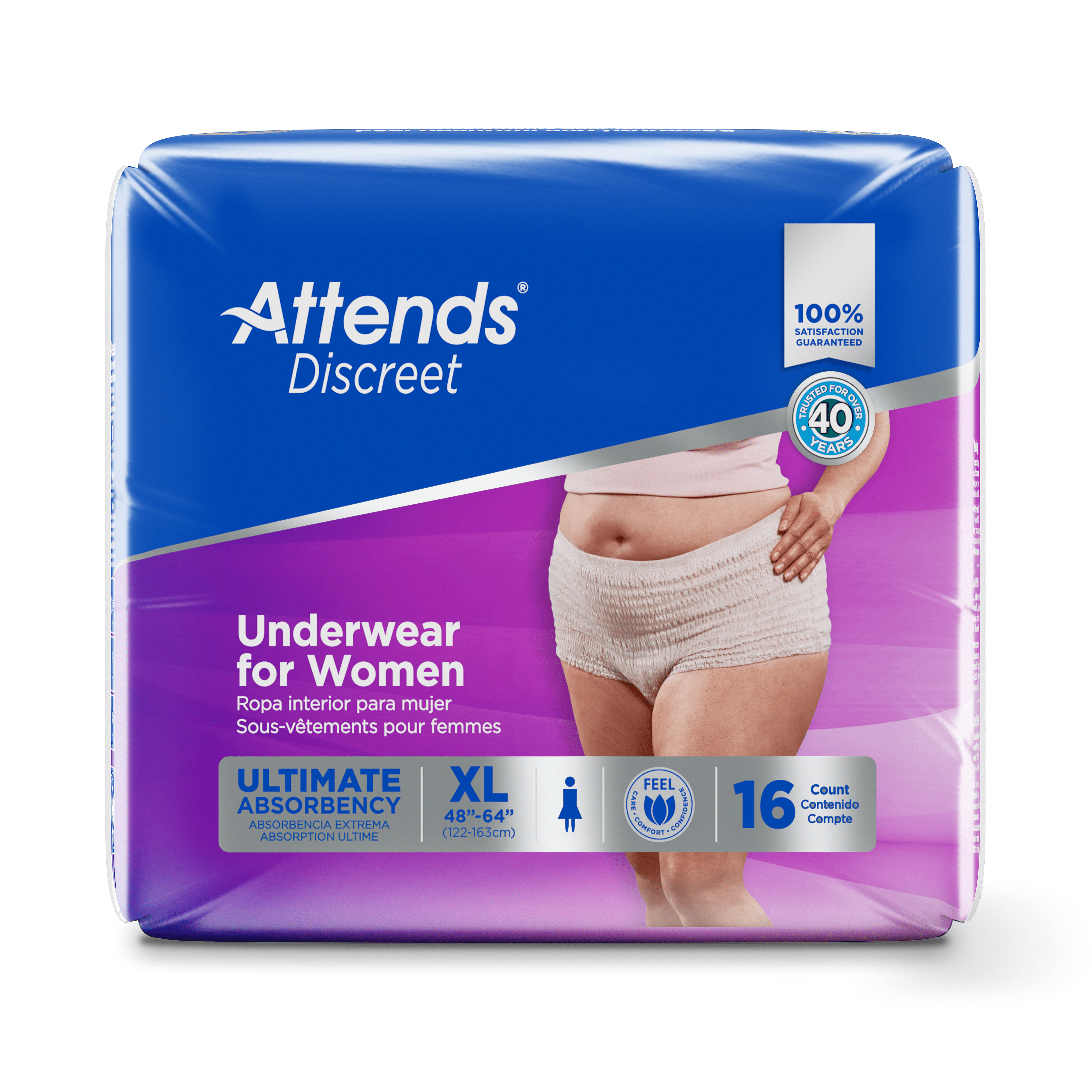 Attends Discreet, Underwear For Women, XL, front