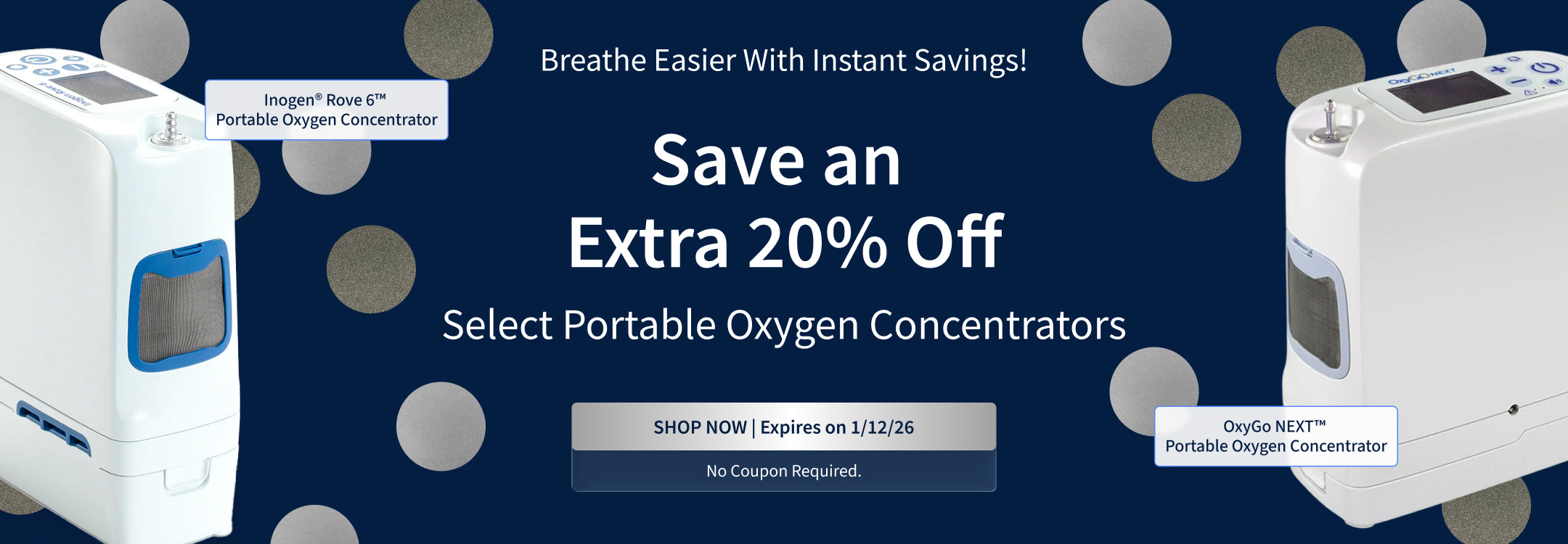 Save 20% on Select Portable Oxygen Concentrators. Offer ends: 1/12/26. Save 20% on Select Portable Oxygen Concentrators. Offer ends: 1/12/26.