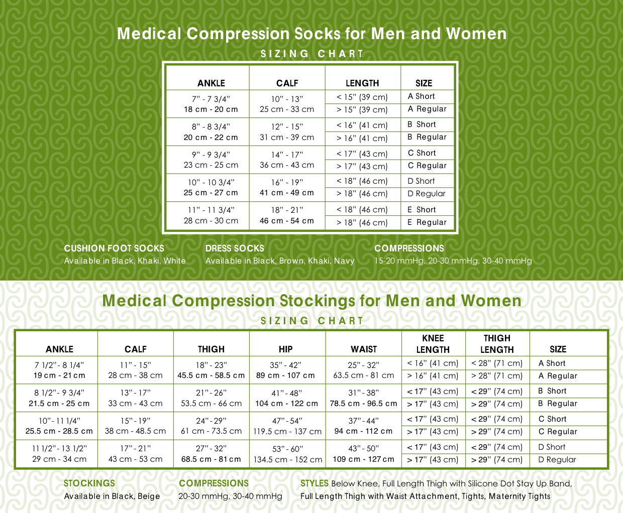 High Quality Support Stocking - Sizing Chart