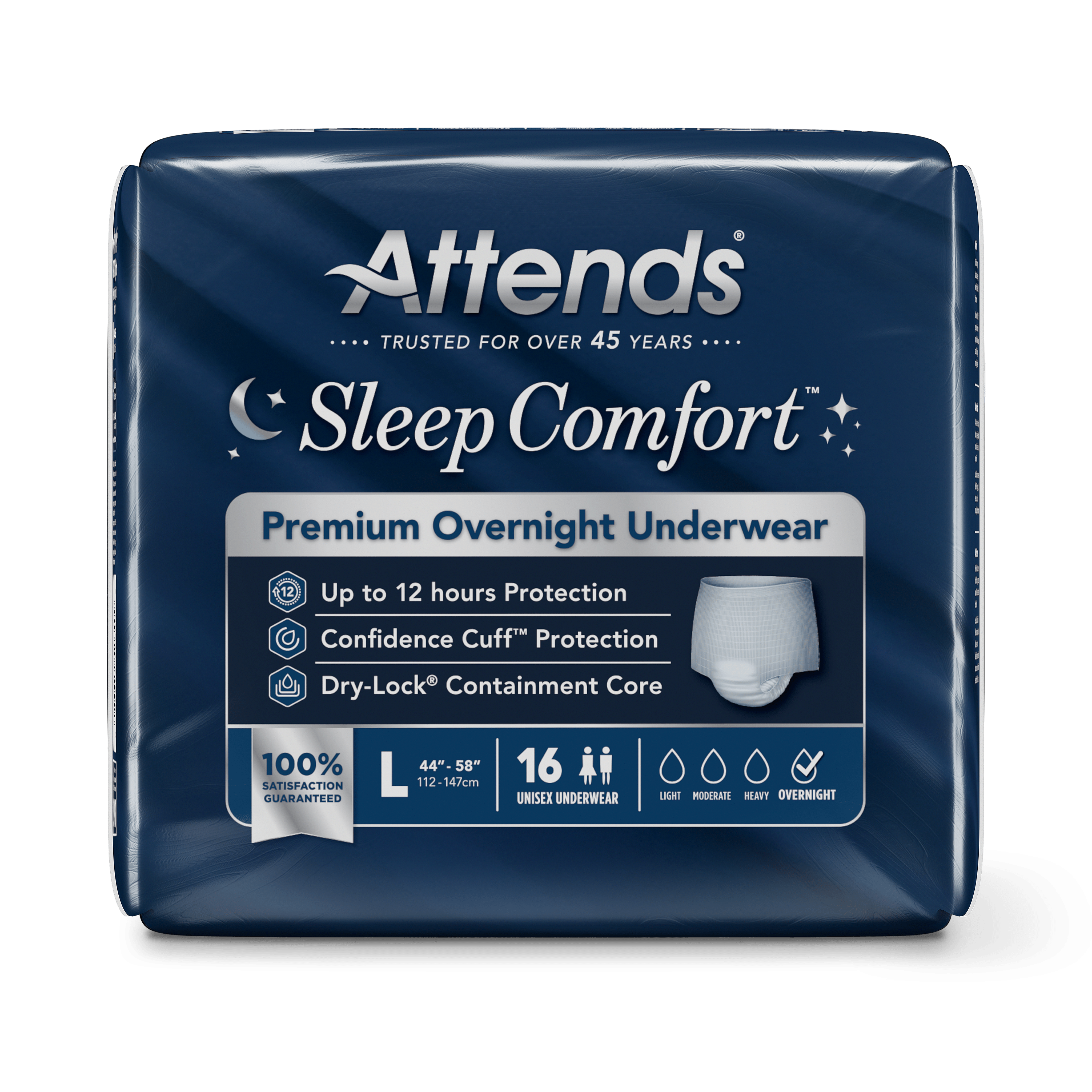 Attends Sleep Comfort Premium Overnight Underwear, Large, front