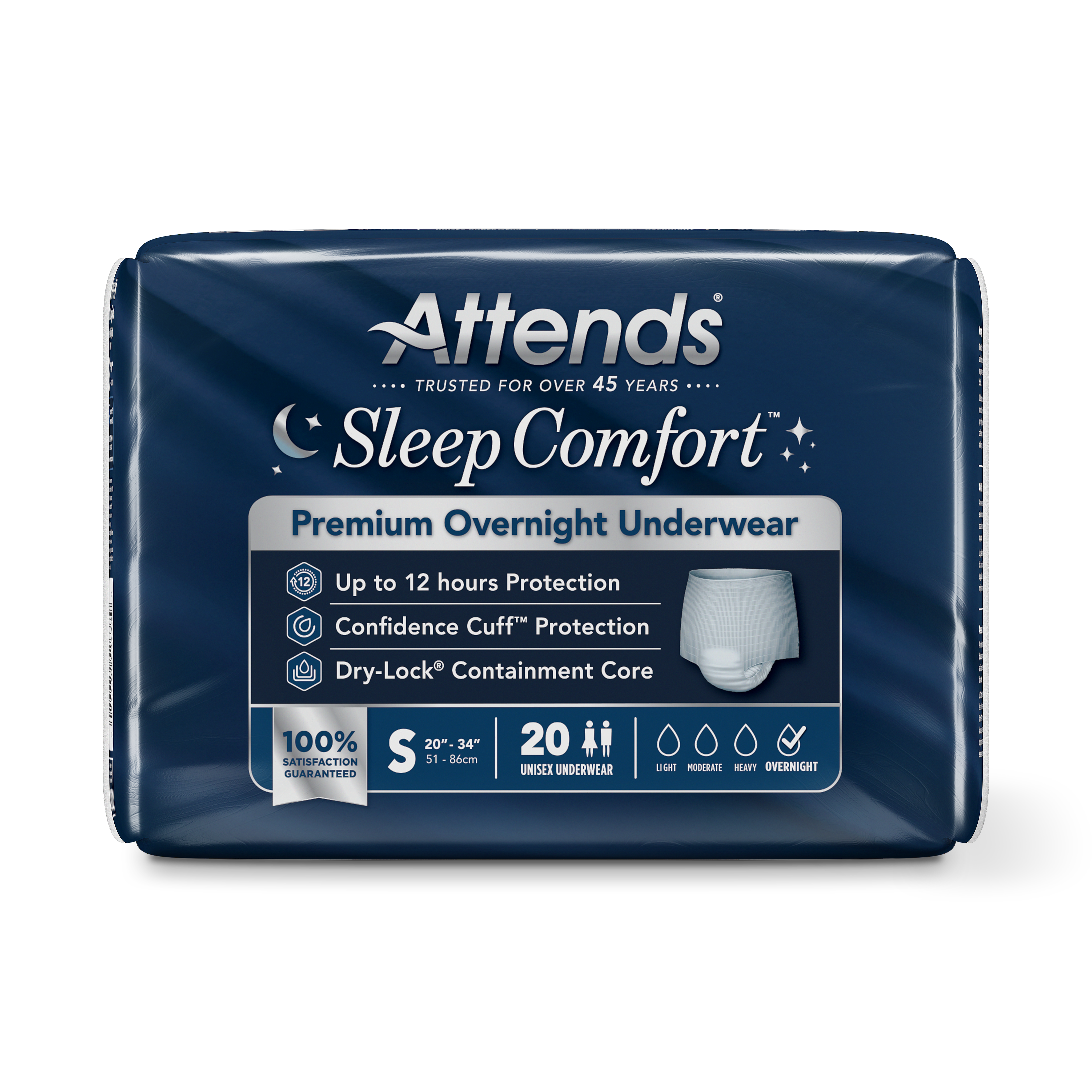 Attends Sleep Comfort Premium Overnight Underwear, Small, front