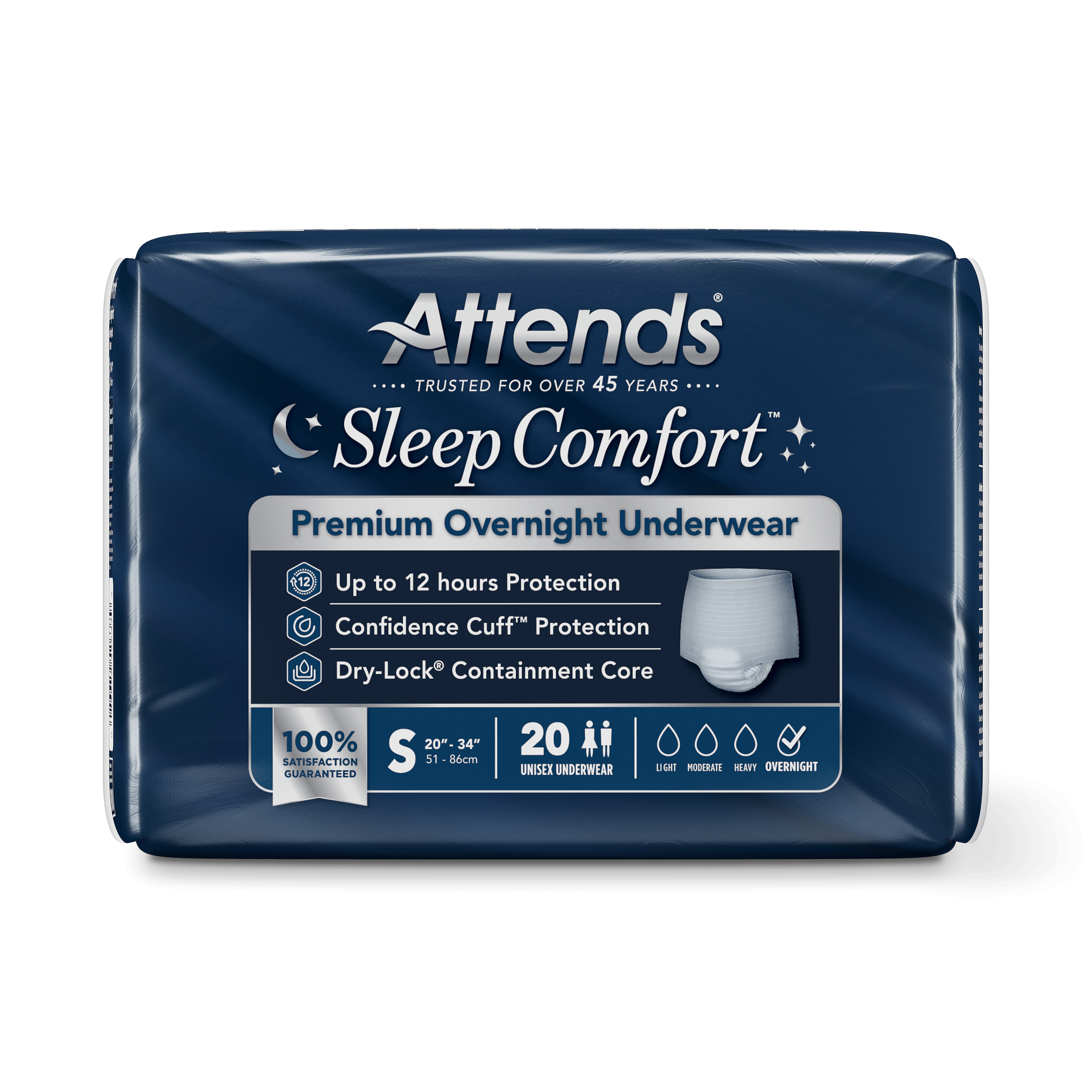 Attends Sleep Comfort Premium Overnight Underwear, Small, front