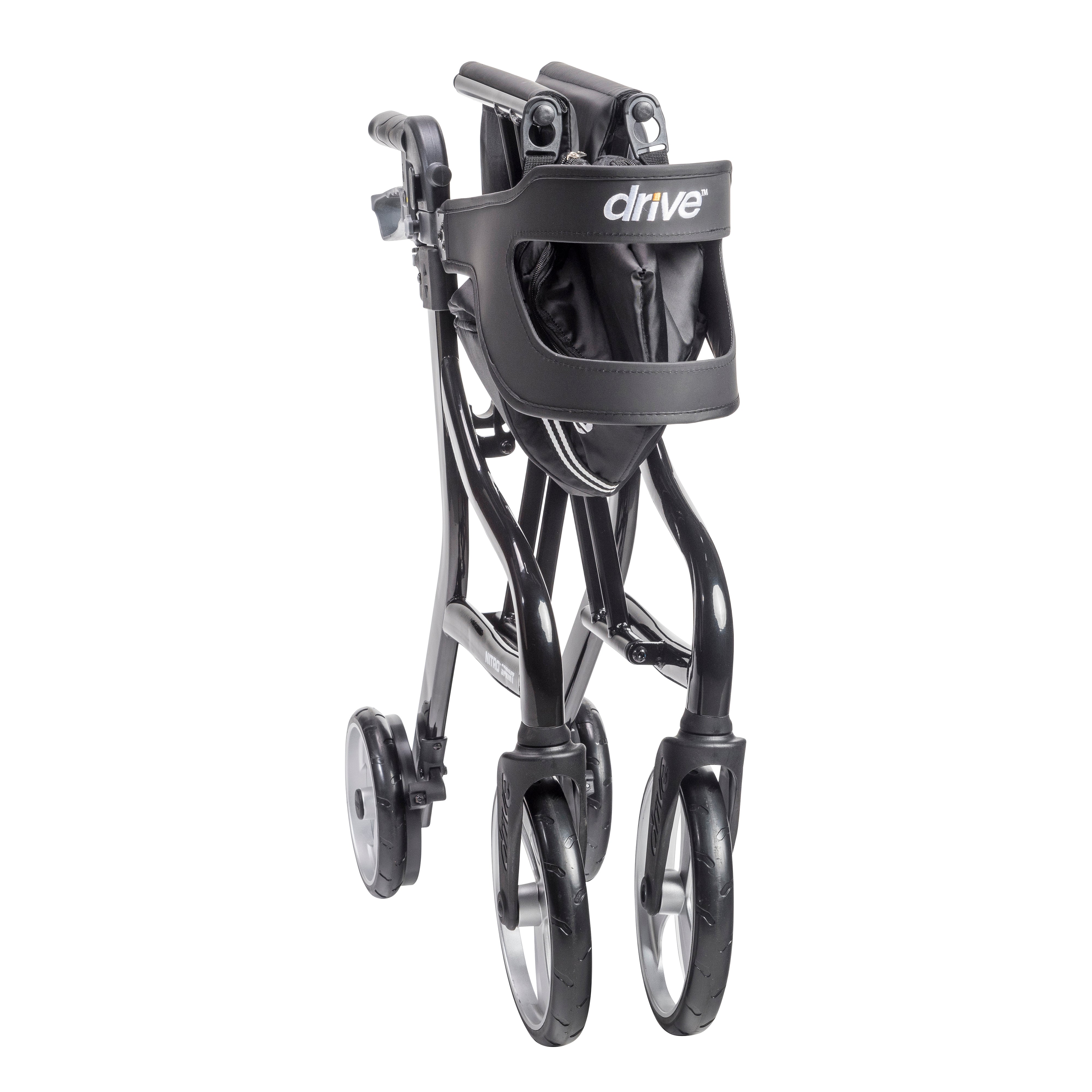 Nitro Sprint Rollator Rolling Walker-Front Folded View Black