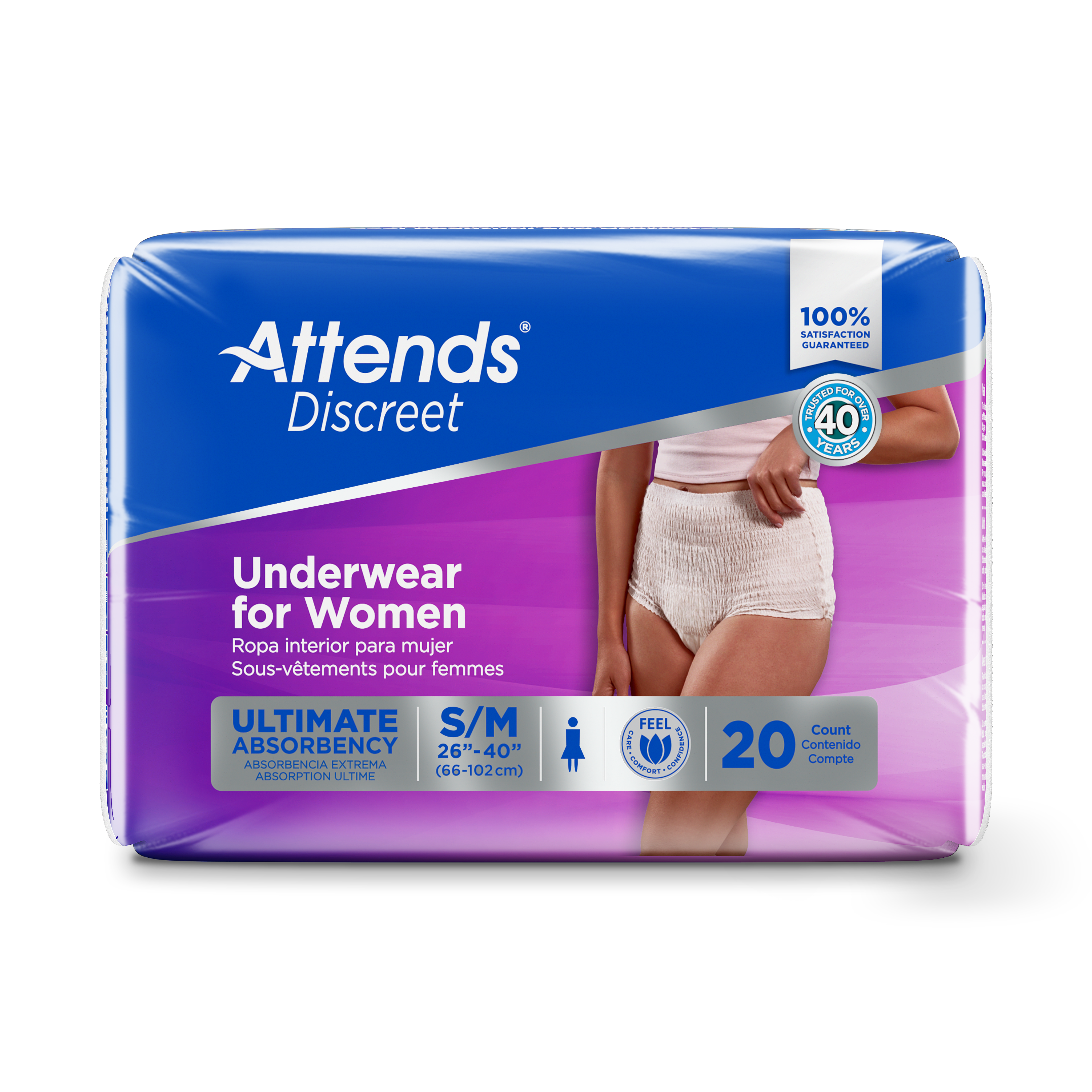 Attends Discreet Underwear For Women, Small/Medium, front