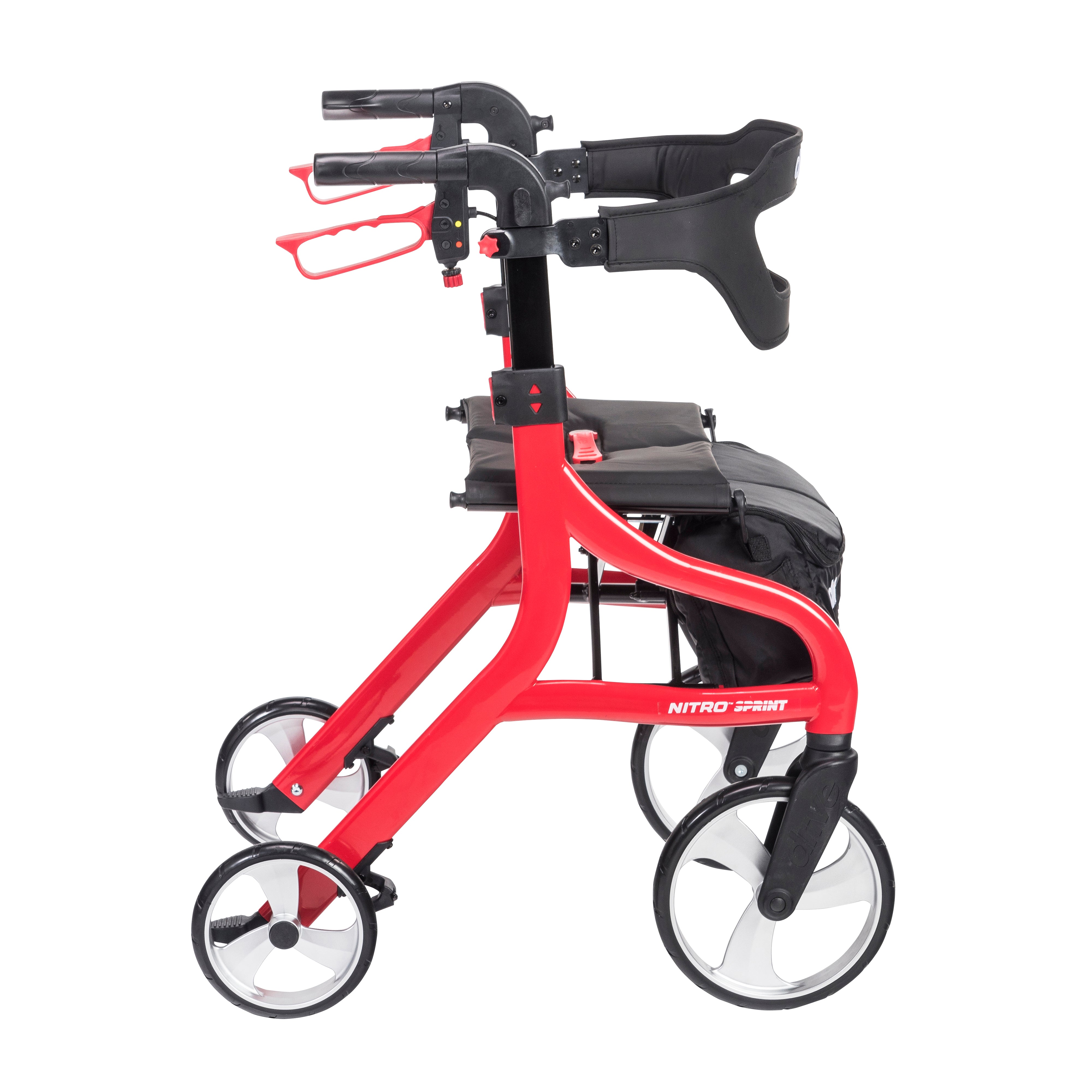 Nitro Sprint Rollator Rolling Walker-Side View Red