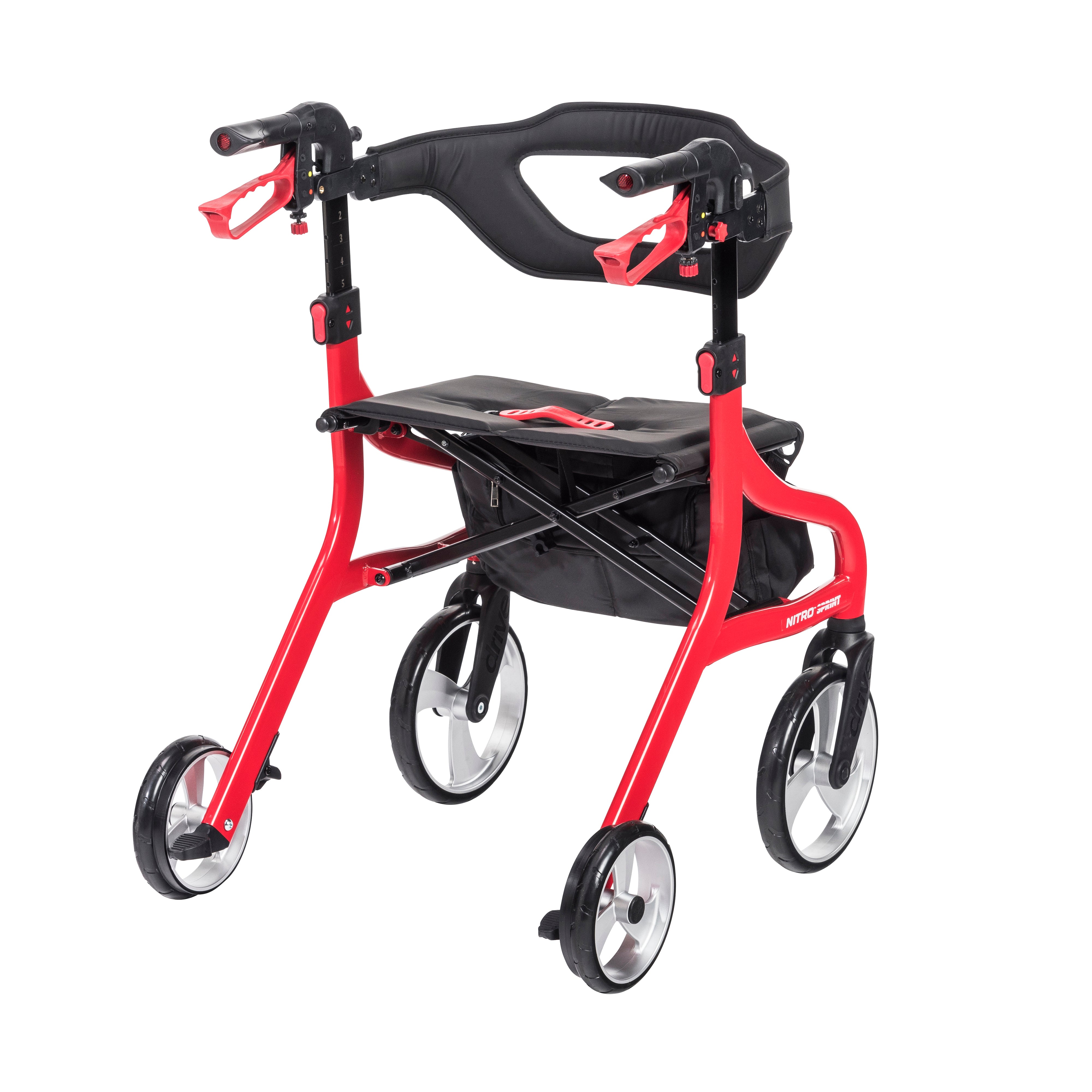 Nitro Sprint Rollator Rolling Walker-Rear Side View Red