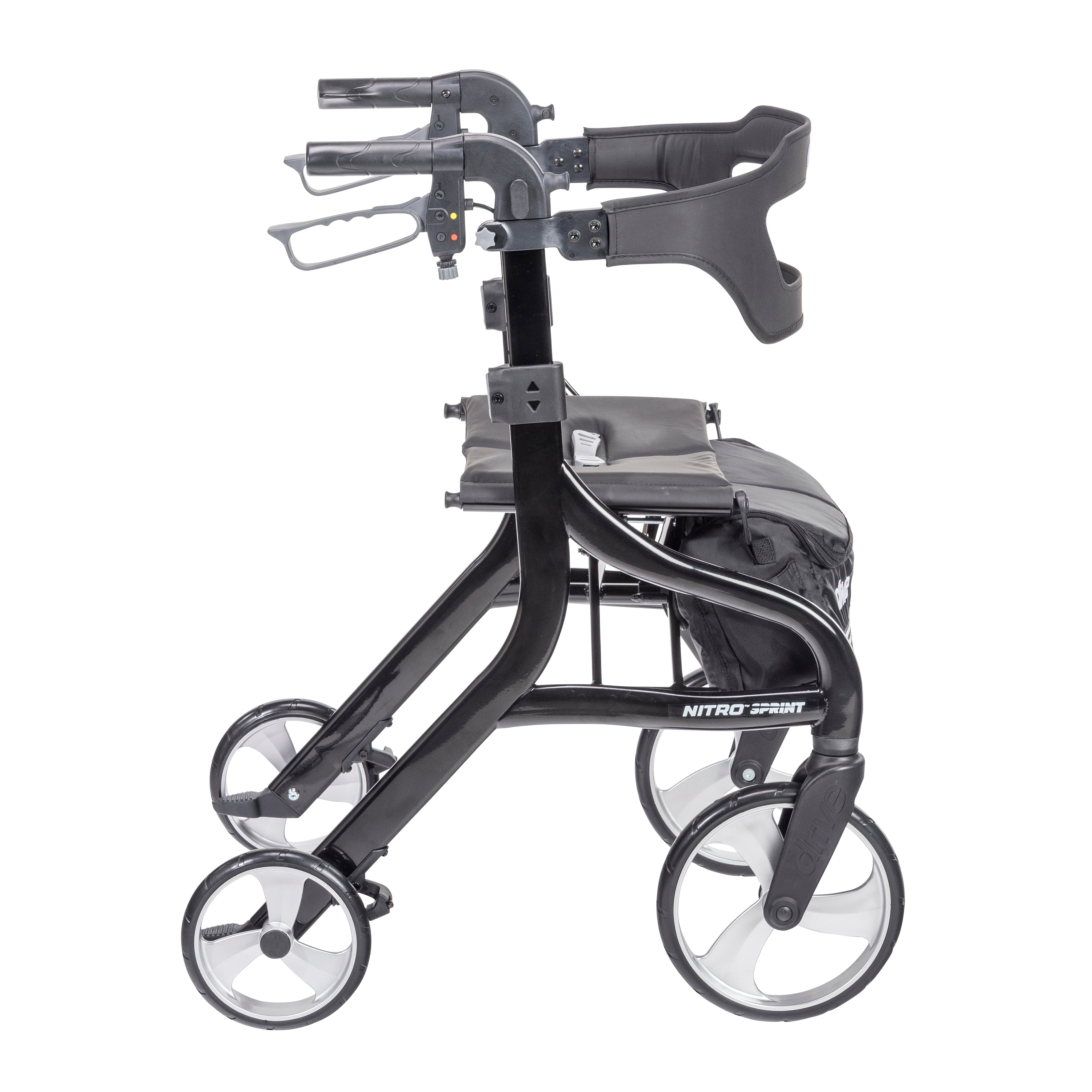 Nitro Sprint Rollator Rolling Walker-Side View Black