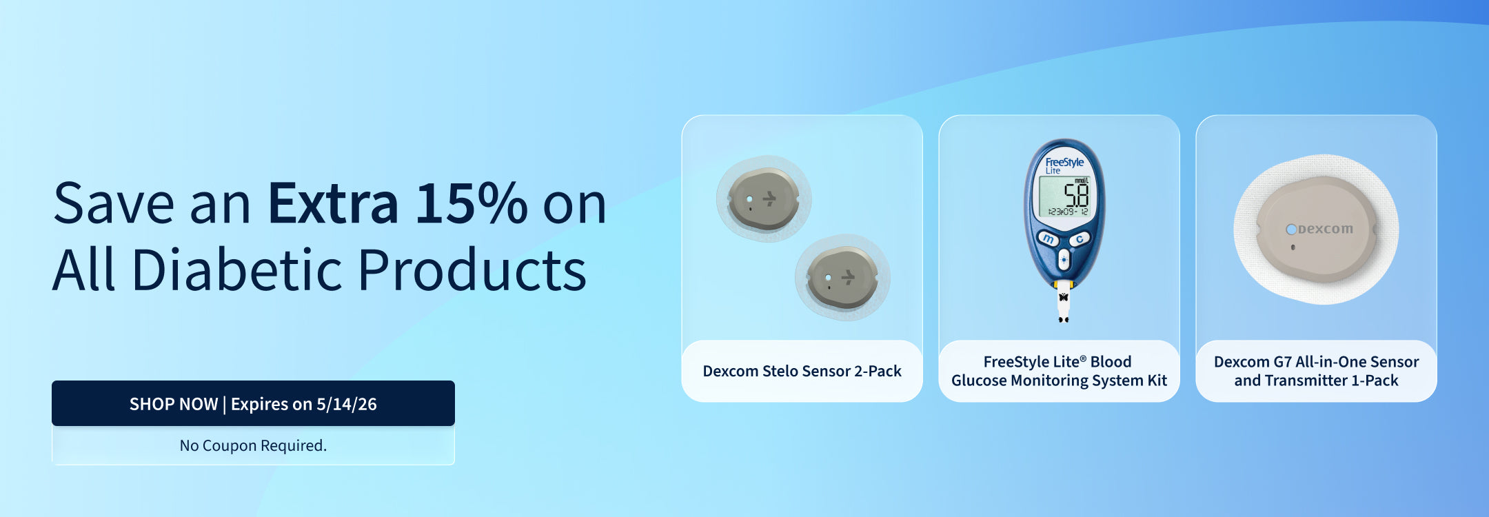 Save 15% on all Diabetic Products. Offer ends 5/14/26.