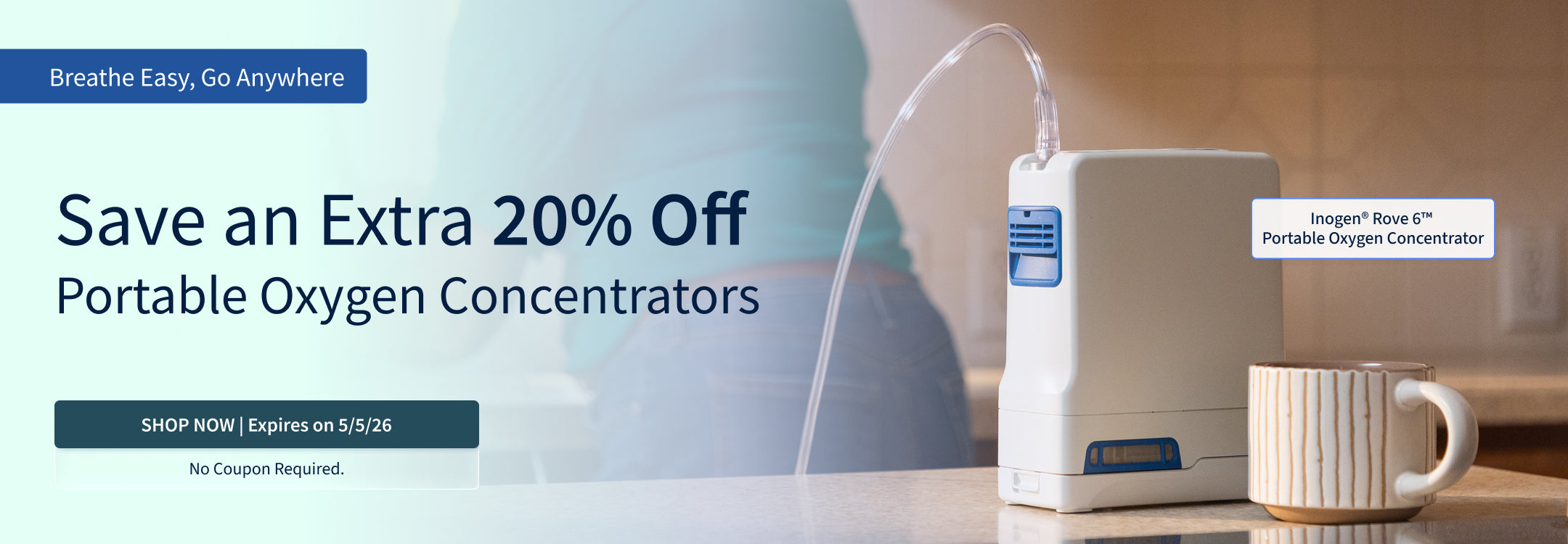 Save an Extra 20% on Portable Oxygen Concentrators. Offer ends 5/5/26.