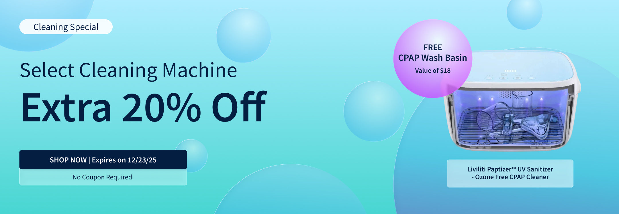 Save 20% on the tLiviliti Paptizer™ UV Sanitizer - Ozone Free CPAP Cleaner. Includes a Free Wash Basin ($18 value) with purchase. Offer valid 12/18/25 - 12/23/25 only.
