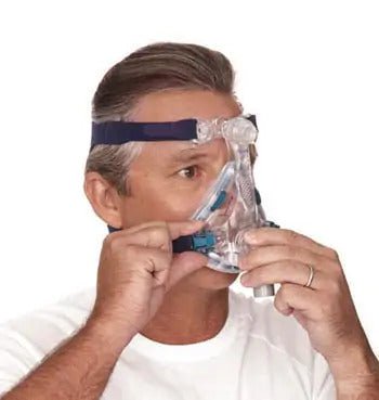 Resmed Mirage Quattro Full Face CPAP Mask With Headgear on Model - Side View