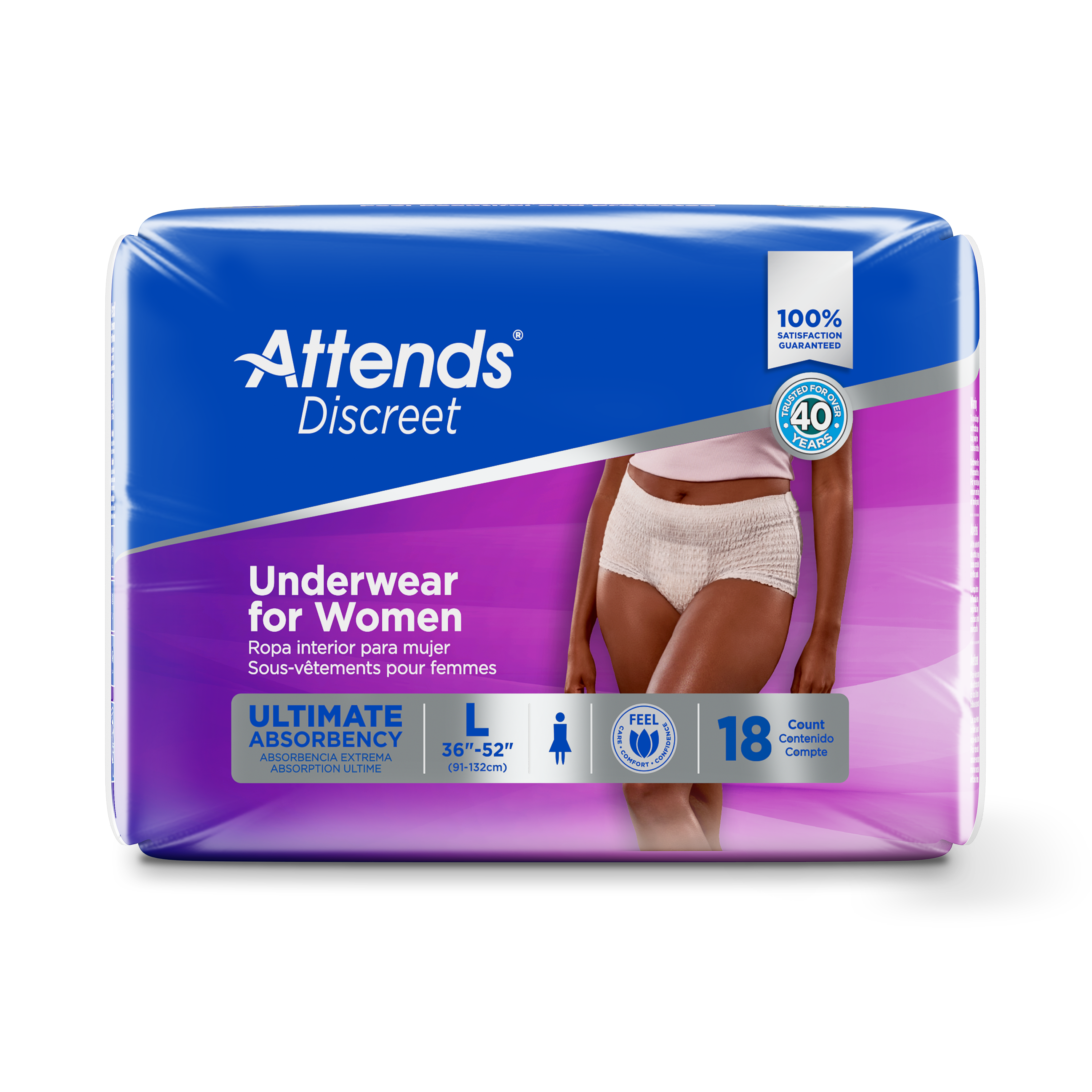 Attends Discreet Underwear For Women, Large, front