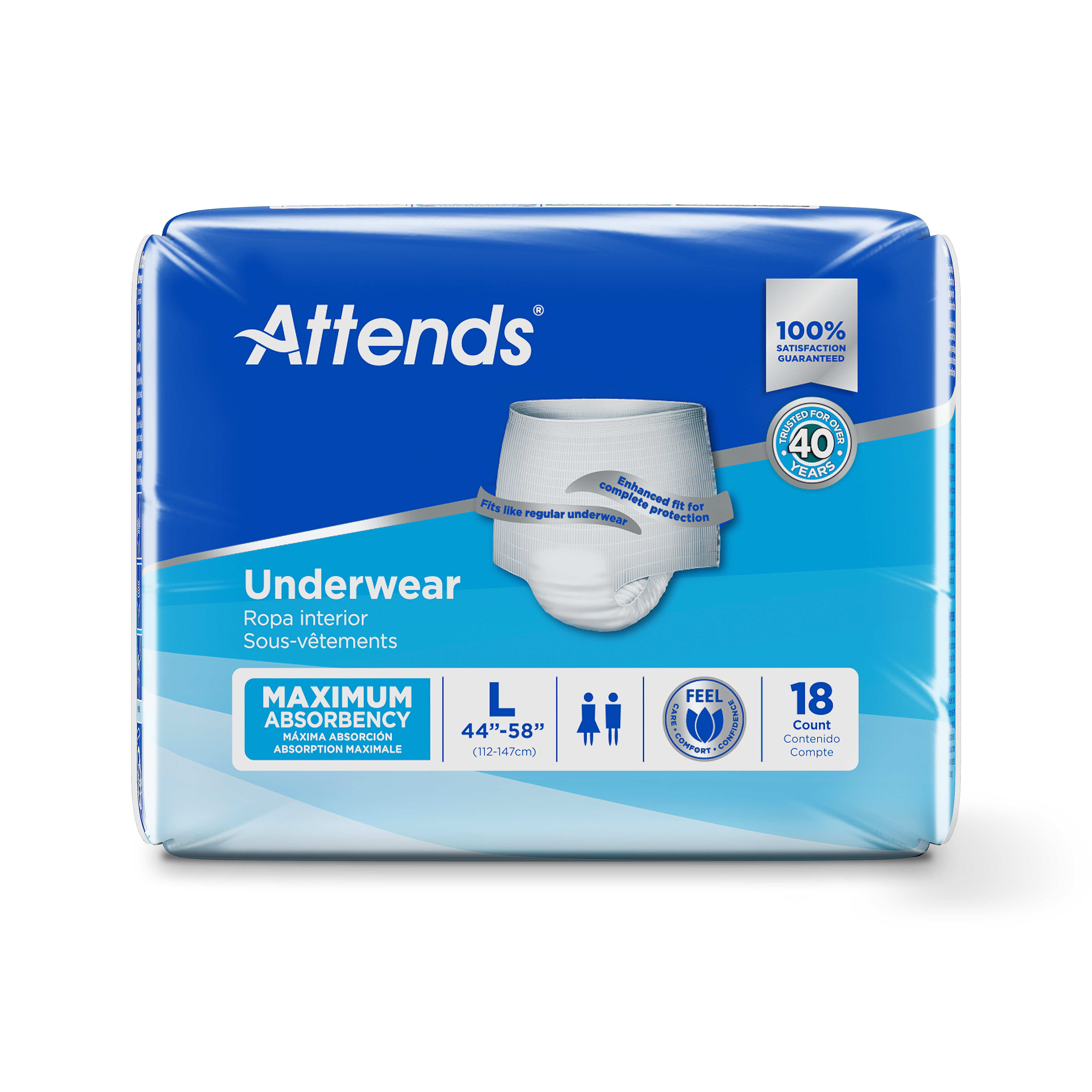 Attends Maximum Absorbency Underwear, Large, front