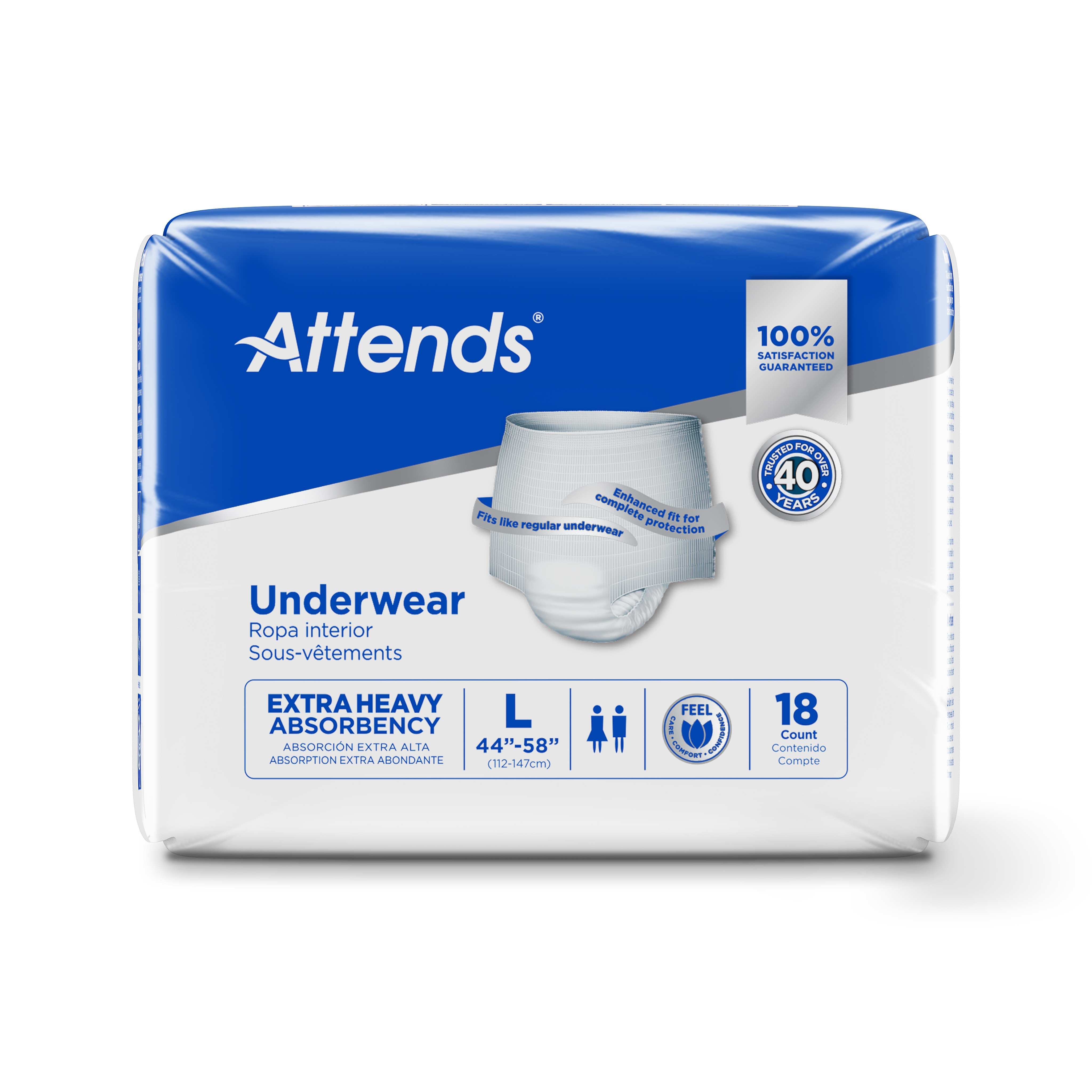 Attends Extra Heavy Absorbency Underwear, Large, front