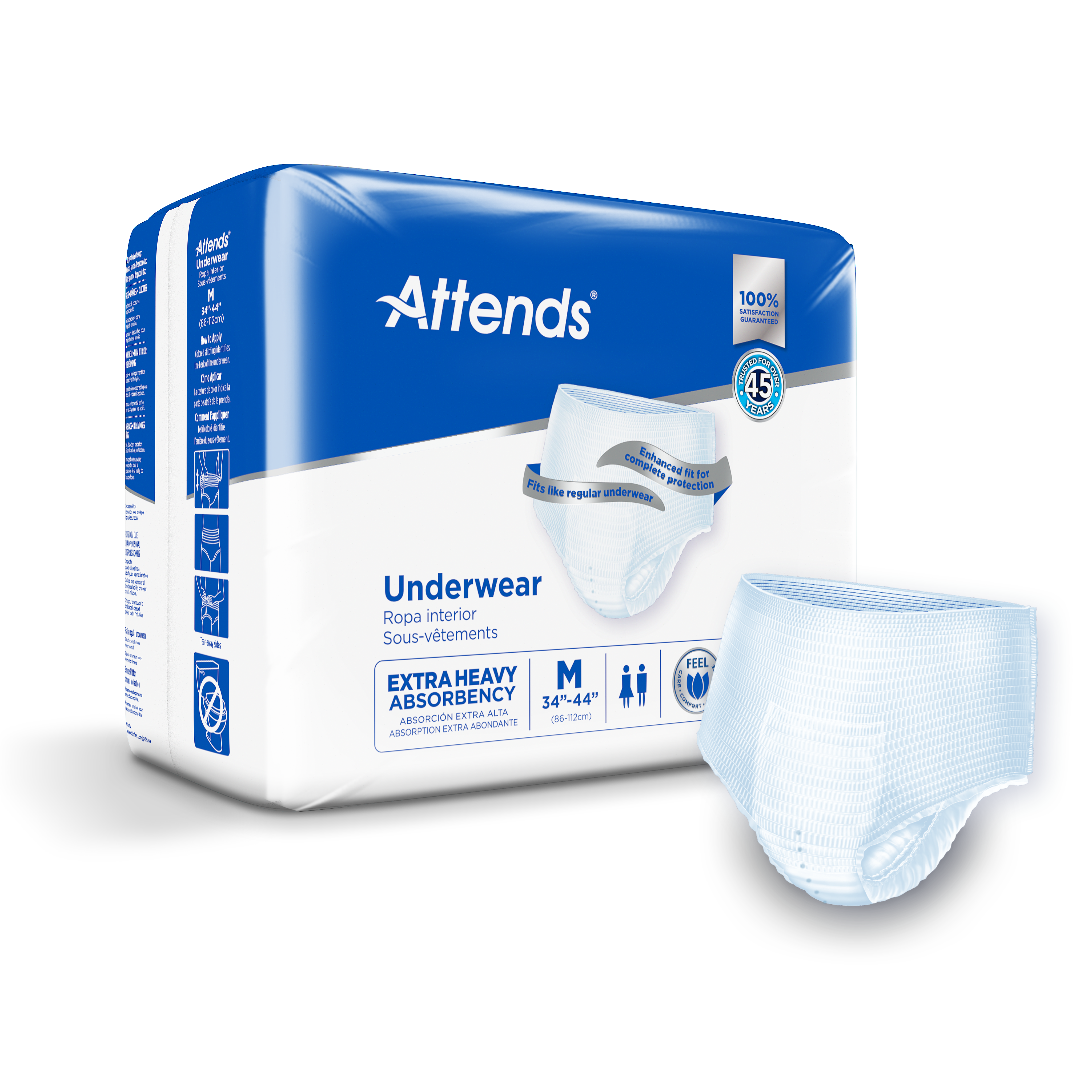 Attends Extra Heavy Absorbency Underwear, Medium, angled view