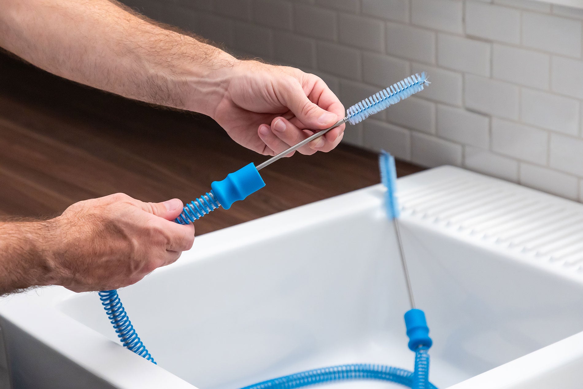 Hose Brush Set-Brush in Use (blue)