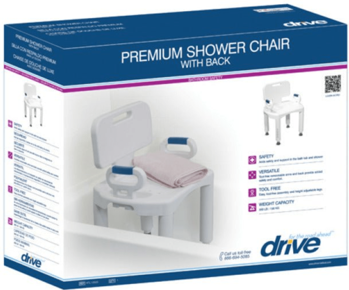 Drive Medical Premium Series Shower Chair with Back and Arms - Chair in the Box
