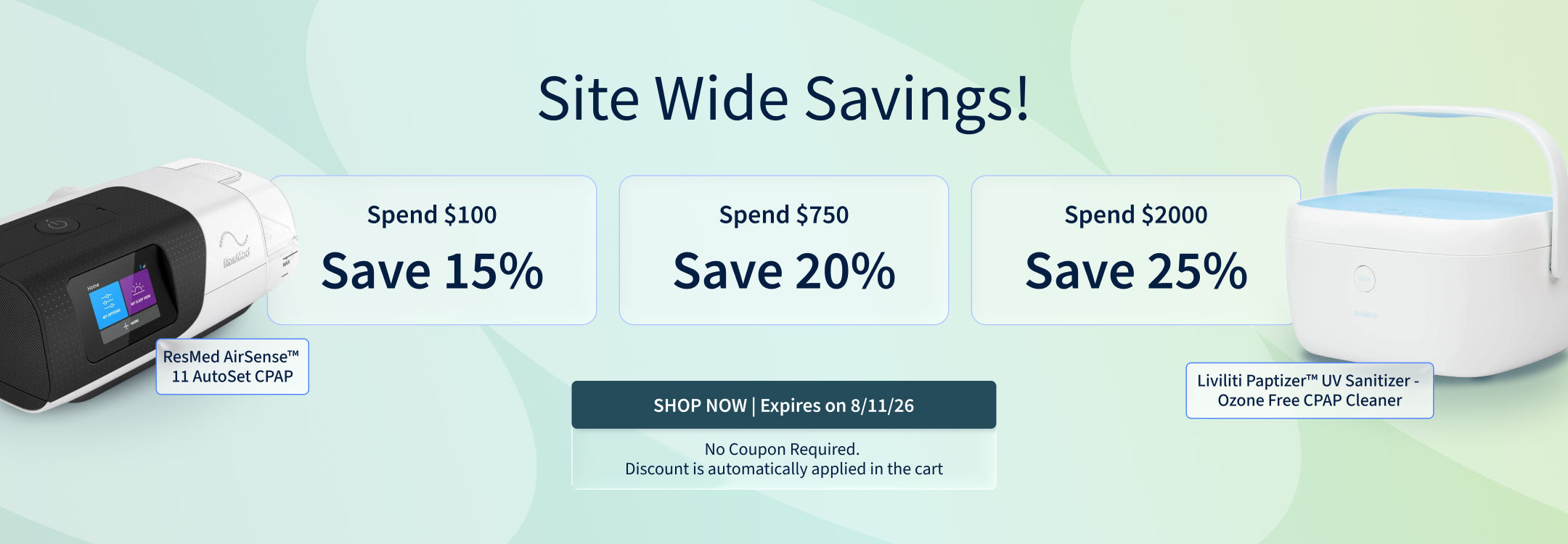 Spend $100 and Save 15%. Spend $750 and Save 20%. Spend $2,000 and Save 25%. Offer ends 8/11/26!