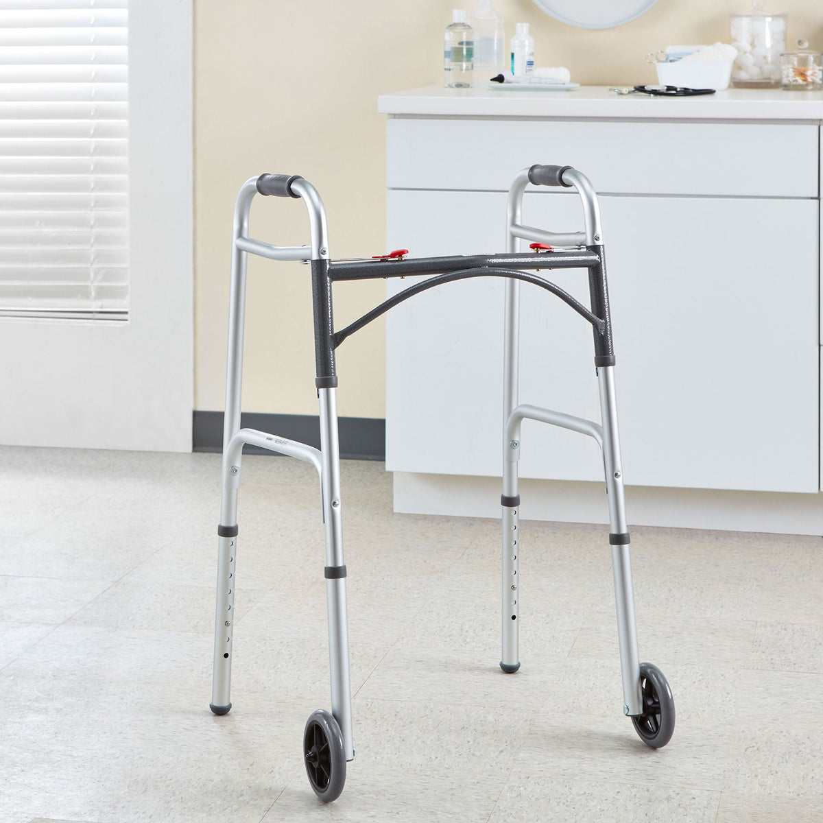 Dual Release Folding Mobility Aid with Wheels