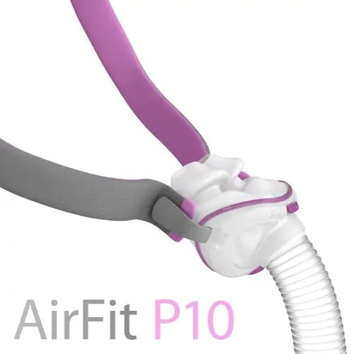 AirFit P10 For Her CPAP Mask showing mask nasal pillows and time - Side View