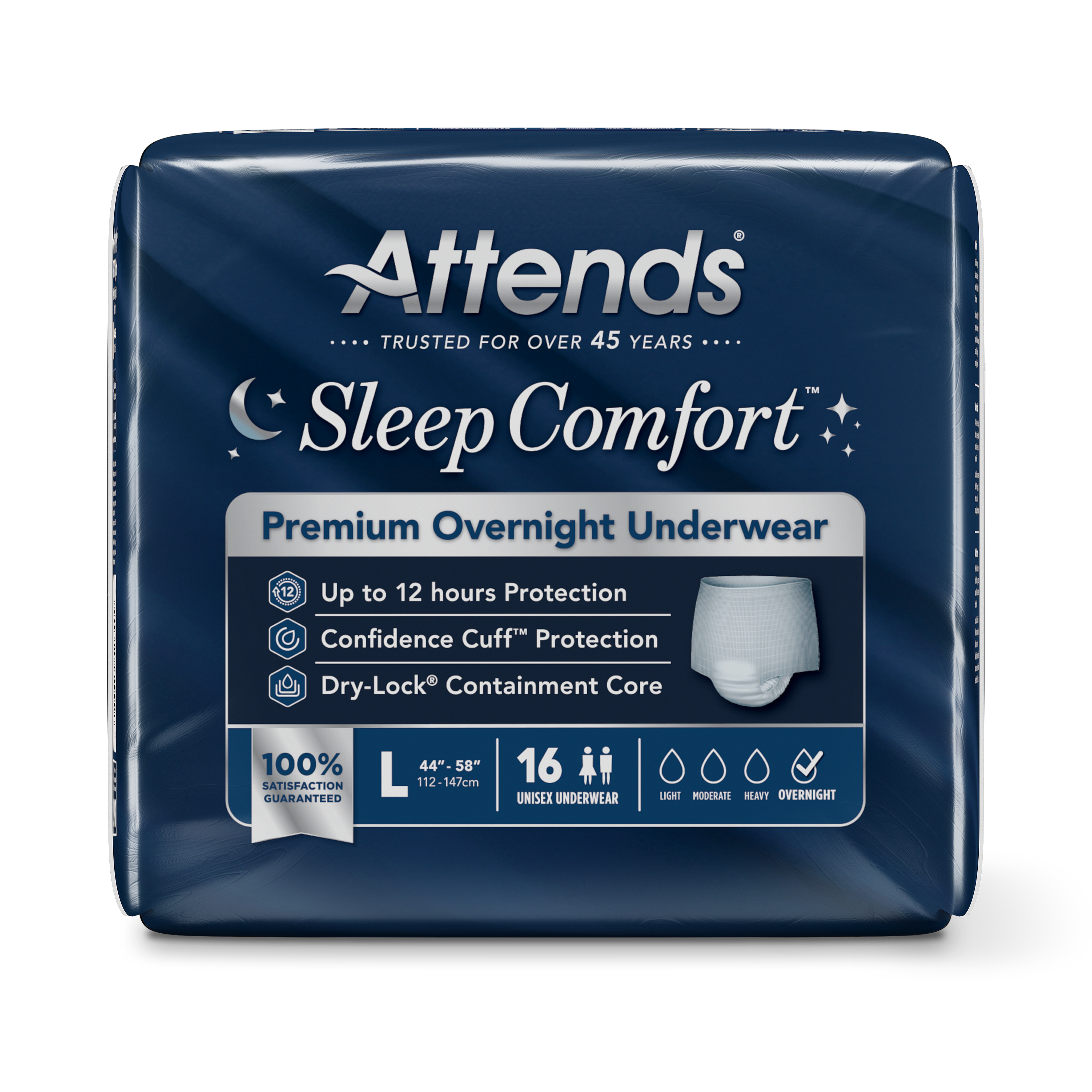 Attends Sleep Comfort Premium Overnight Underwear, Large, front