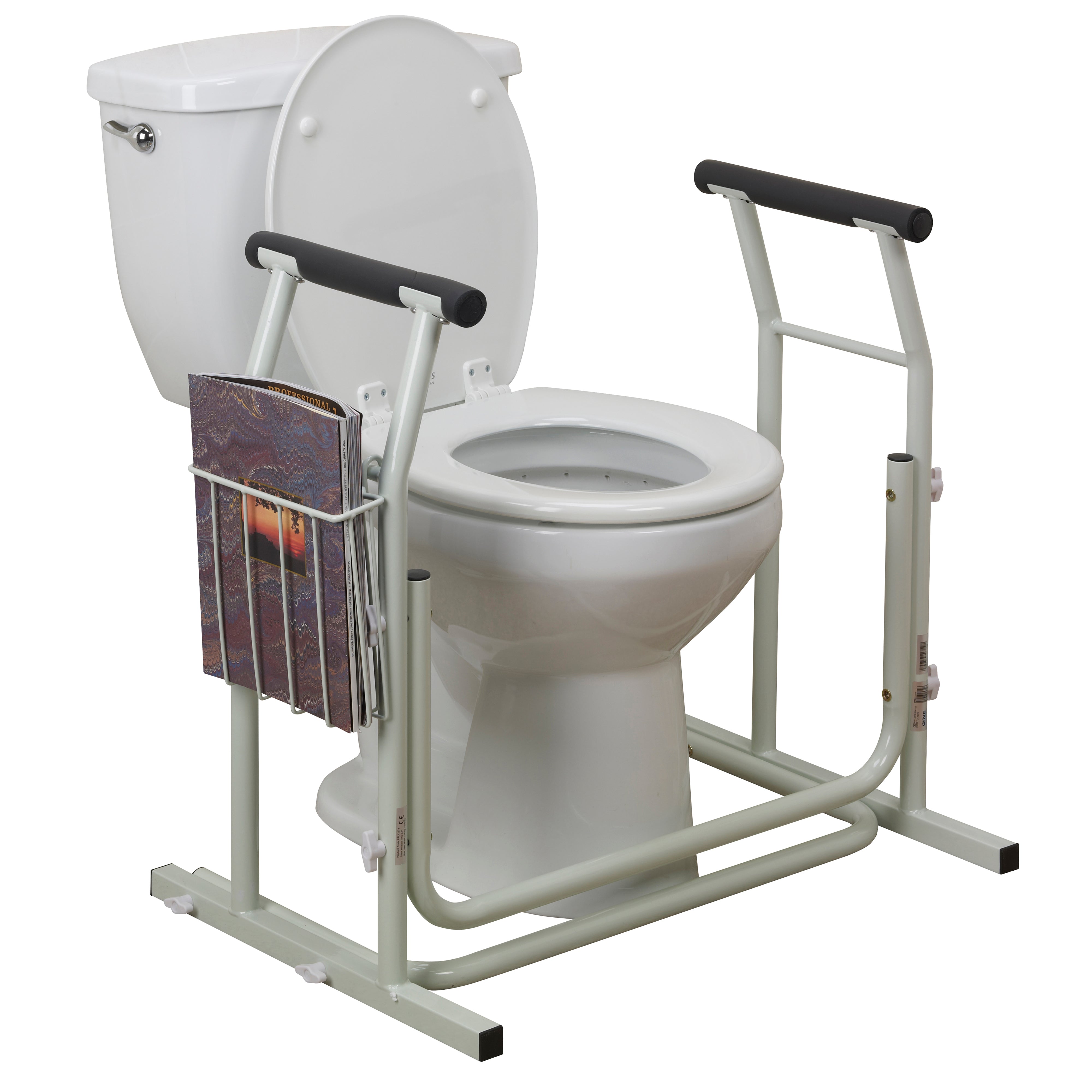 Drive Medical Stand Alone Toilet Safety Rail-Side View on Toilet